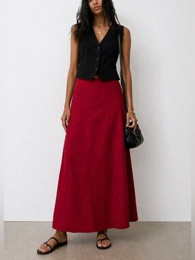 Spiegel Vintage Red 100% Linen A-Line Skirt